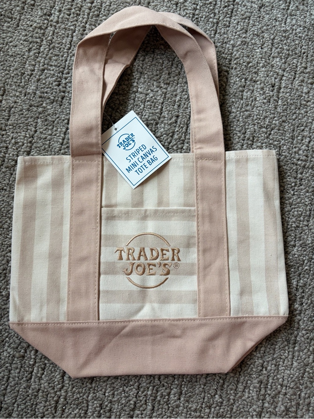 NWT Trader Joe's Beige & Cream
Striped Mini Tote Bag